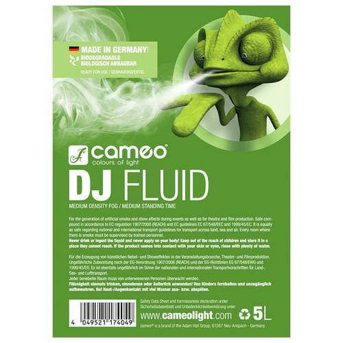 Cameo DJ FLUID 5L - Fog fluid with medium density and medium standing time 5 L Дым, снег, туман, мыльные пузыри