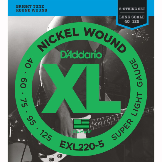 Daddario Exl220-5 Nickel Wound 5-string Bass, Super Light, 40-125, Long Scale Струны для бас-гитар
