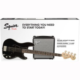 Squier Affinity Series™ Precision Bass® Pj Pack, Laurel Fingerboard, Black, Gig Bag, Rumble 15 - 230v Eu Бас-гитары